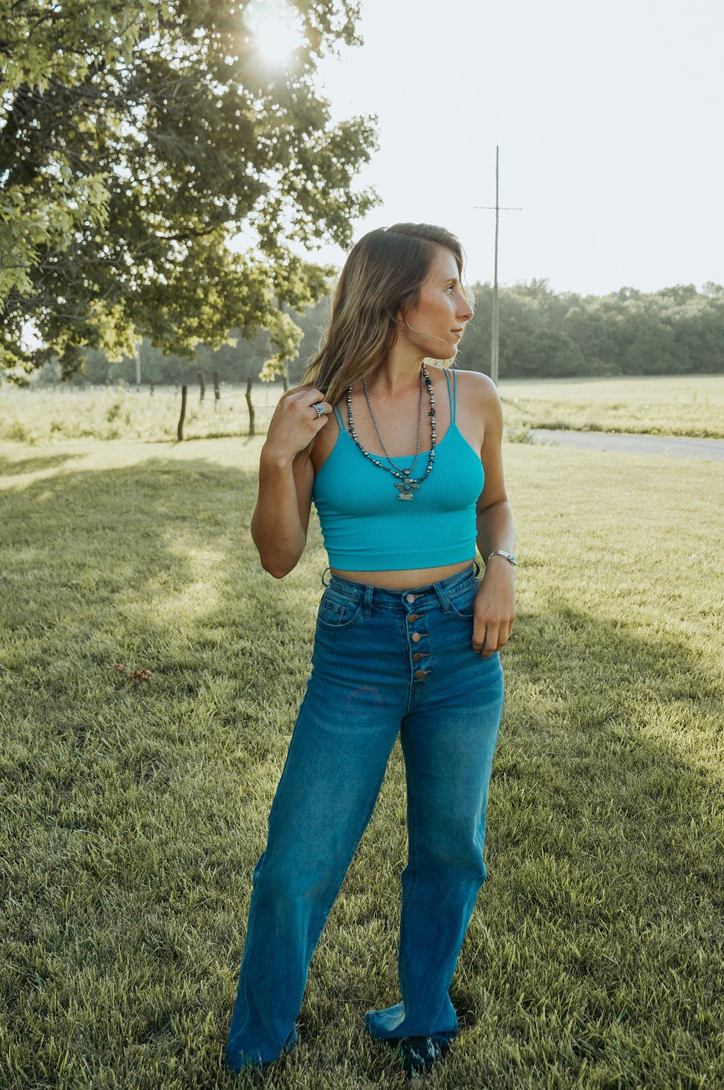 The Caney Ribbed Tank in Ice Blue